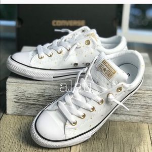 Converse Street Slip White with Gold Stars Shoes